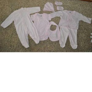*Layette Set sz 3/6 months 7 Piece Pink Teddy Bear Onesie Sweater Pants Girls